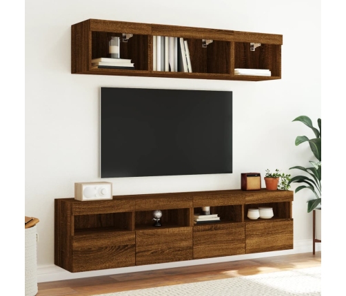 Mueble de TV de pared con luces LED roble marrón 80x30x40 cm