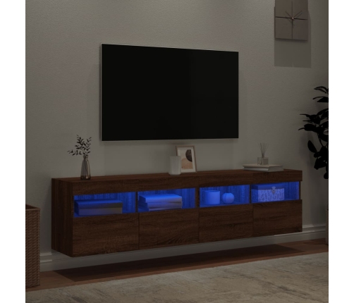 Muebles TV de pared luces LED 2 uds roble marrón 80x30x40 cm