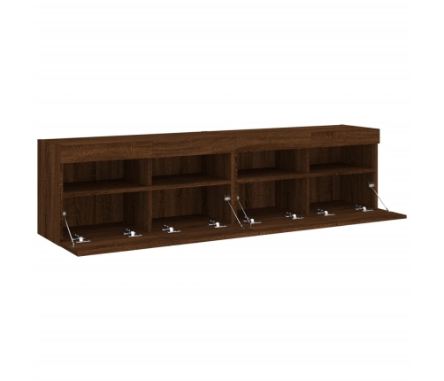 Muebles TV de pared luces LED 2 uds roble marrón 80x30x40 cm