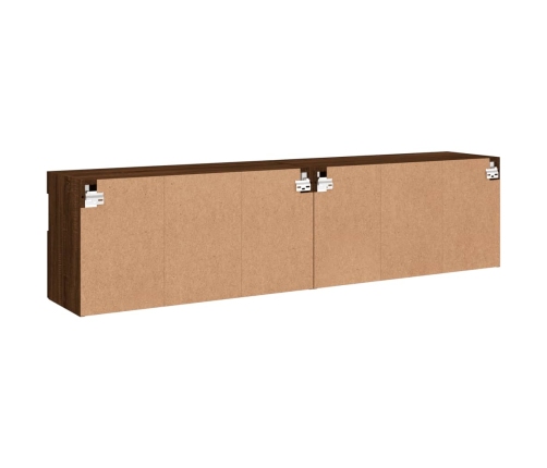 Muebles TV de pared luces LED 2 uds roble marrón 80x30x40 cm