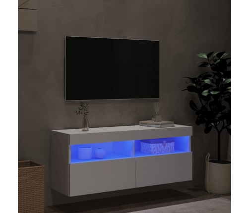 Mueble de TV de pared con luces LED blanco 100x30x40 cm