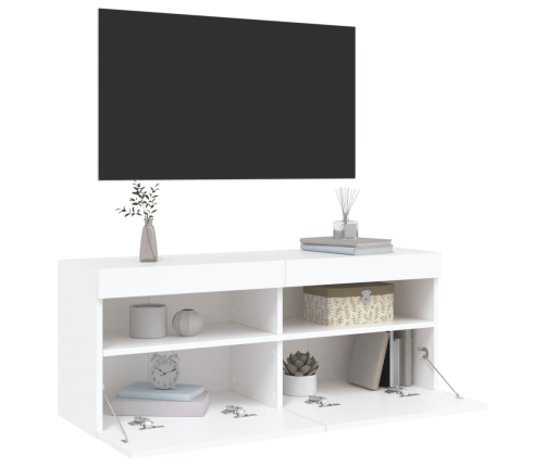 Mueble de TV de pared con luces LED blanco 100x30x40 cm