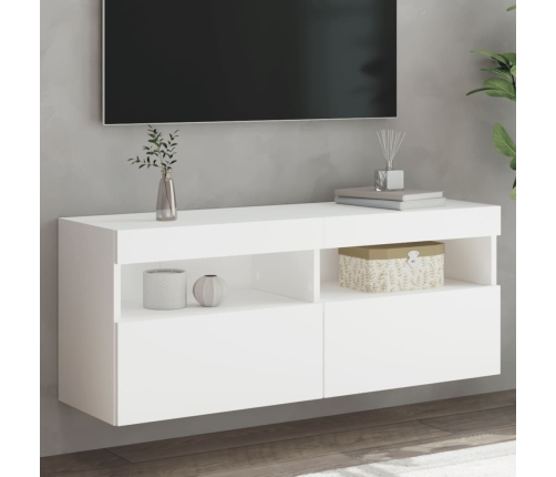 Mueble de TV de pared con luces LED blanco 100x30x40 cm