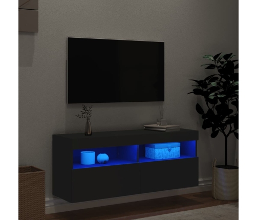 Mueble de TV de pared con luces LED negro 100x30x40 cm