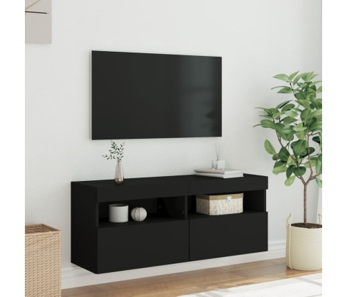 Mueble de TV de pared con luces LED negro 100x30x40 cm