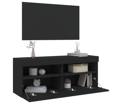 Mueble de TV de pared con luces LED negro 100x30x40 cm