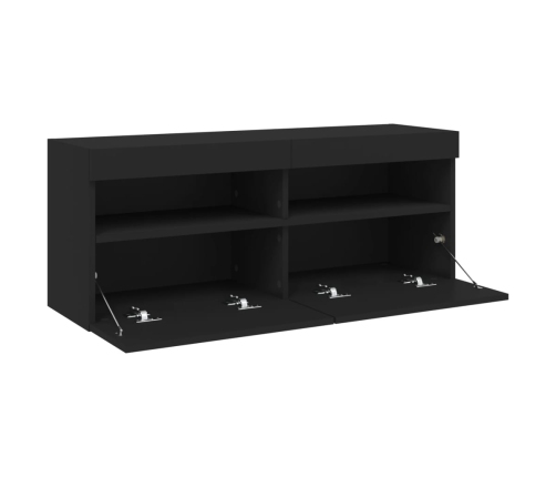 Mueble de TV de pared con luces LED negro 100x30x40 cm