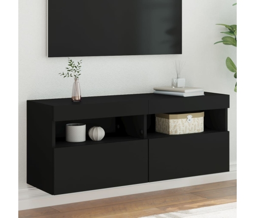 Mueble de TV de pared con luces LED negro 100x30x40 cm