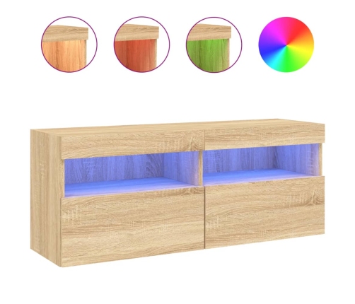 Mueble de TV de pared con luces LED roble Sonoma 100x30x40 cm