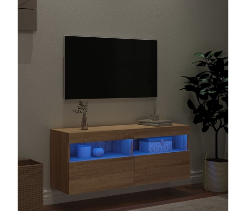 Mueble de TV de pared con luces LED roble Sonoma 100x30x40 cm