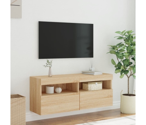 Mueble de TV de pared con luces LED roble Sonoma 100x30x40 cm