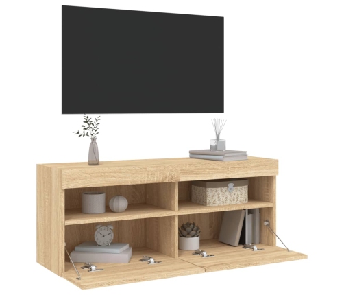 Mueble de TV de pared con luces LED roble Sonoma 100x30x40 cm