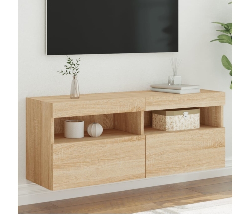 Mueble de TV de pared con luces LED roble Sonoma 100x30x40 cm