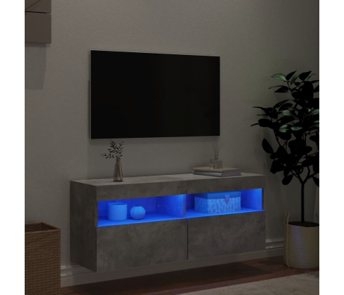 Mueble de TV de pared con luces LED gris hormigón 100x30x40 cm