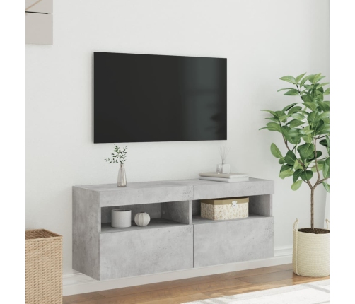 Mueble de TV de pared con luces LED gris hormigón 100x30x40 cm