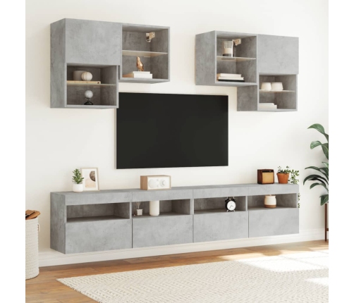 Mueble de TV de pared con luces LED gris hormigón 100x30x40 cm