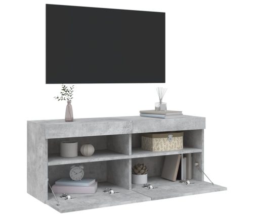 Mueble de TV de pared con luces LED gris hormigón 100x30x40 cm