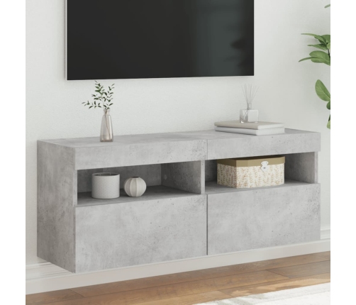 Mueble de TV de pared con luces LED gris hormigón 100x30x40 cm