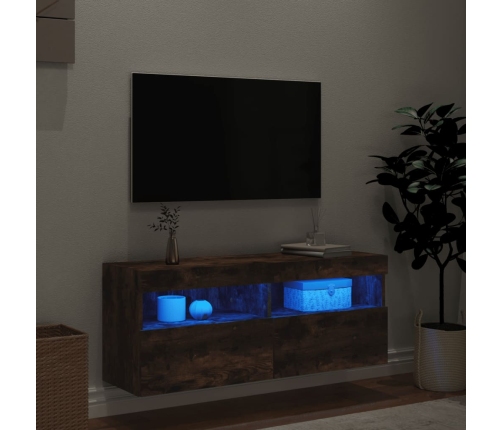 vidaXL Mueble de TV de pared con luces LED roble ahumado 100x30x40 cm