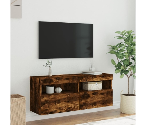 vidaXL Mueble de TV de pared con luces LED roble ahumado 100x30x40 cm