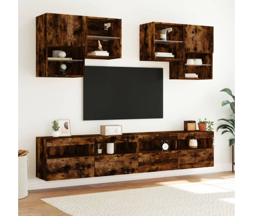 Mueble de TV de pared con luces LED roble ahumado 100x30x40 cm