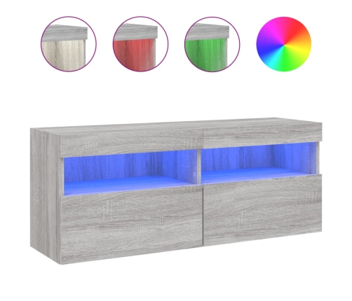 Mueble de TV de pared con luces LED gris Sonoma 100x30x40 cm