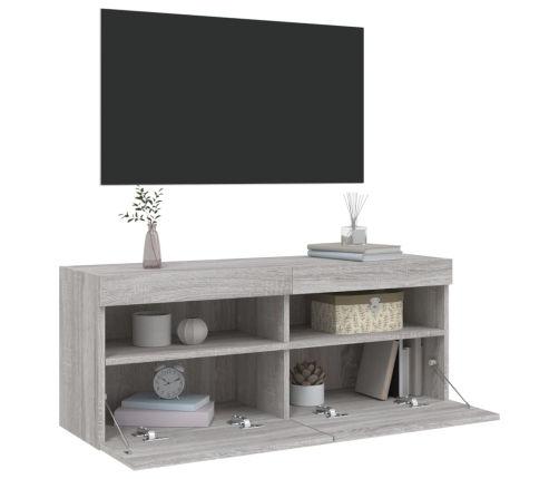 Mueble de TV de pared con luces LED gris Sonoma 100x30x40 cm