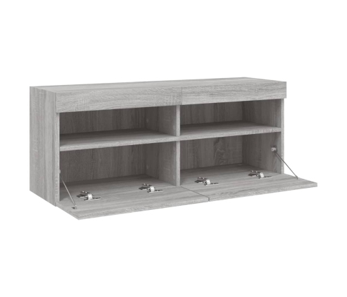 Mueble de TV de pared con luces LED gris Sonoma 100x30x40 cm