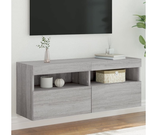 Mueble de TV de pared con luces LED gris Sonoma 100x30x40 cm