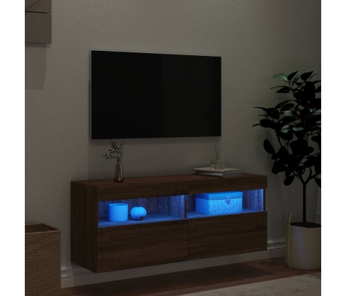 vidaXL Mueble de TV de pared con luces LED roble marrón 100x30x40 cm