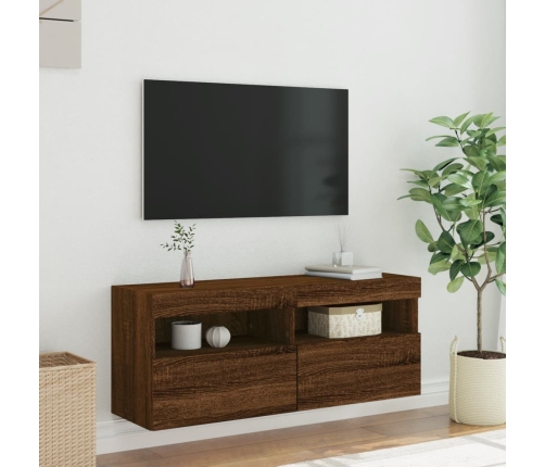 vidaXL Mueble de TV de pared con luces LED roble marrón 100x30x40 cm