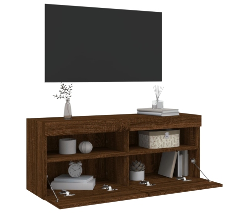 vidaXL Mueble de TV de pared con luces LED roble marrón 100x30x40 cm