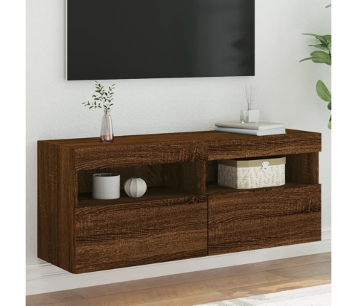 vidaXL Mueble de TV de pared con luces LED roble marrón 100x30x40 cm