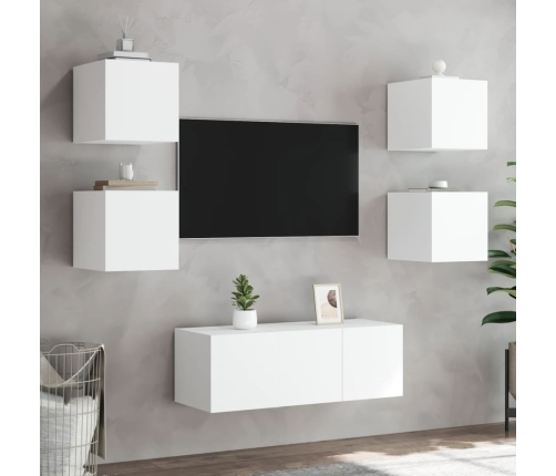 Muebles de TV de pared con luces LED 2 uds blanco 30,5x35x30 cm