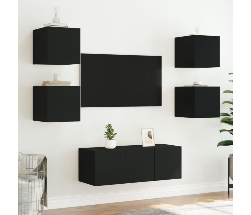 vidaXL Mueble de TV de pared con luces LED negro 30,5x35x30 cm