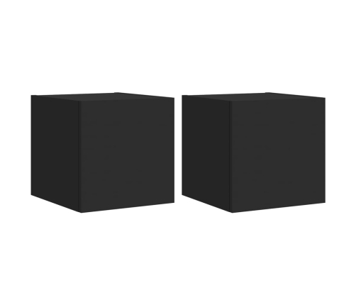 Muebles de TV de pared con luces LED 2 uds negro 30,5x35x30 cm