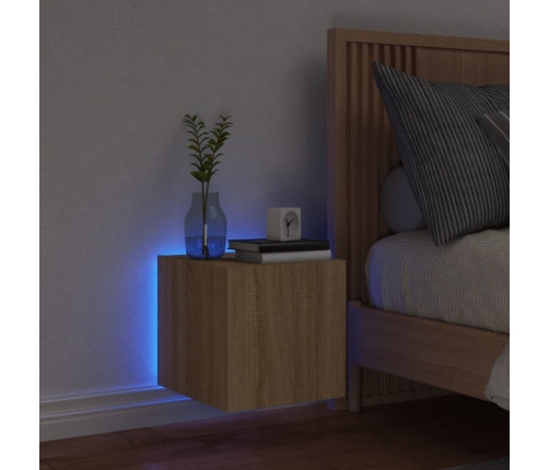 Mueble de TV de pared con luces LED roble Sonoma 30,5x35x30 cm