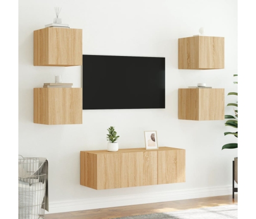 vidaXL Mueble de TV de pared con luces LED roble Sonoma 30,5x35x30 cm