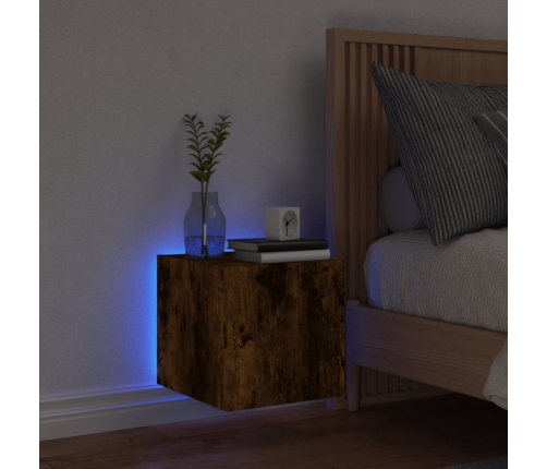 Mueble de TV de pared con luces LED roble ahumado 30,5x35x30 cm