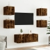 Mueble de TV de pared con luces LED roble ahumado 30,5x35x30 cm