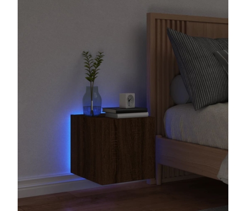 Mueble de TV de pared con luces LED roble marrón 30,5x35x30 cm