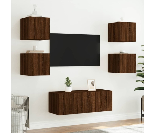 Mueble de TV de pared con luces LED roble marrón 30,5x35x30 cm