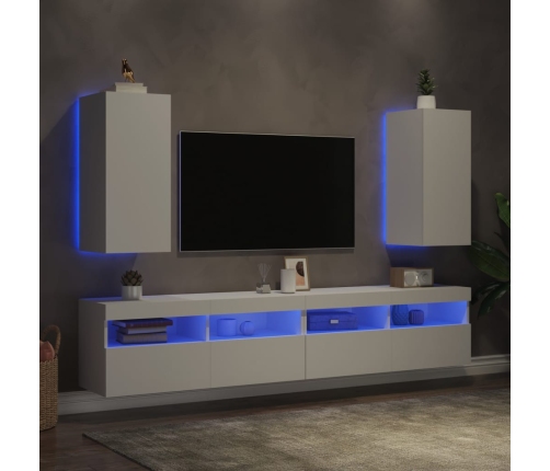 Muebles de TV de pared con luces LED 2 uds blanco 30,5x35x70 cm