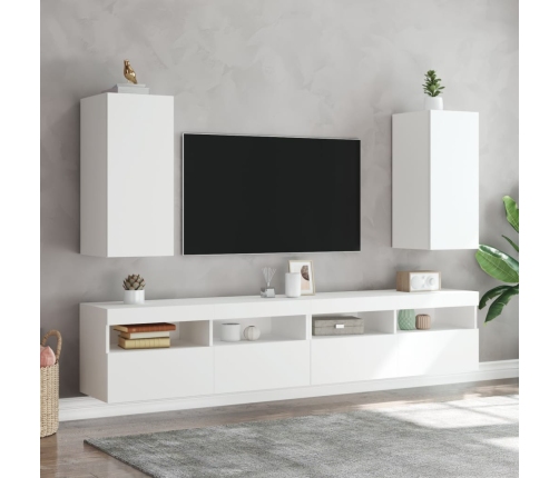 Muebles de TV de pared con luces LED 2 uds blanco 30,5x35x70 cm