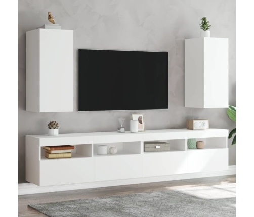 Muebles de TV de pared con luces LED 2 uds blanco 30,5x35x70 cm