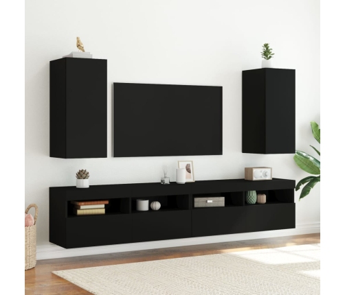 vidaXL Mueble de TV de pared con luces LED negro 30,5x35x70 cm