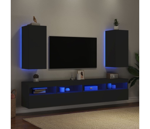 Muebles de TV de pared con luces LED 2 uds negro 30,5x35x70 cm