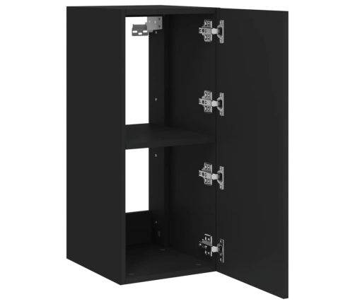 Muebles de TV de pared con luces LED 2 uds negro 30,5x35x70 cm