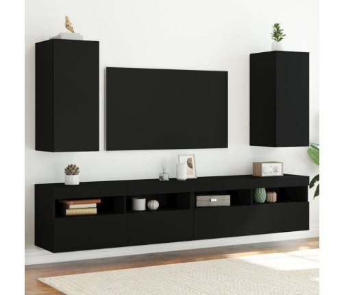 Muebles de TV de pared con luces LED 2 uds negro 30,5x35x70 cm