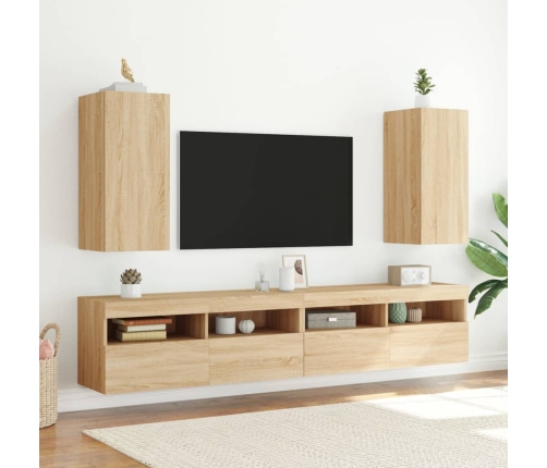 Mueble de TV de pared con luces LED roble Sonoma 30,5x35x70 cm